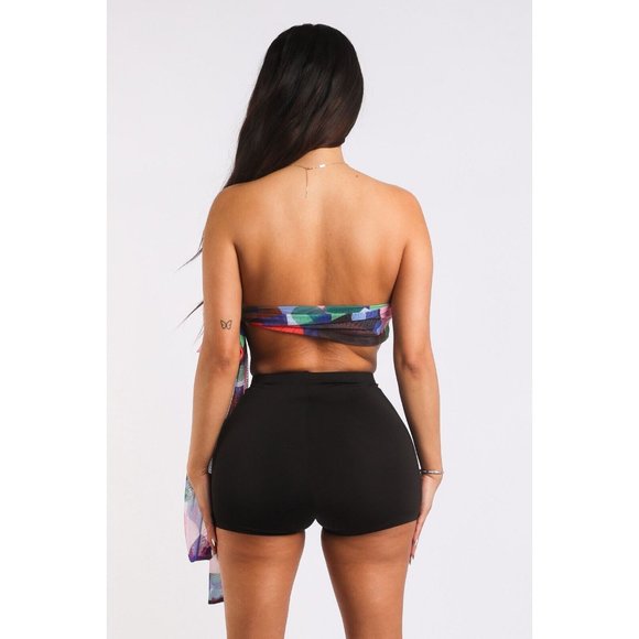 Women's Multiway Retro Paisley Printed Crop Halter Wrap Top One Size Cross Neck - Picture 3 of 10